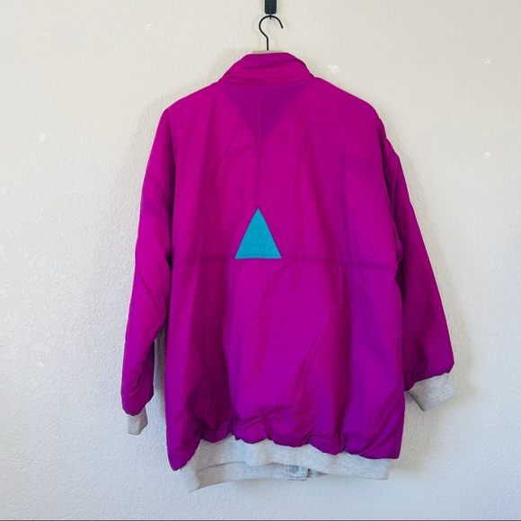 Vintage 80s 90s Magenta & Grey Reversible Puffer Windbreaker - Picture 5 of 11